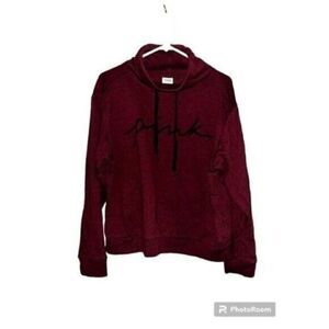 Pink Cowl Neck Drawstring Graphic Sweater